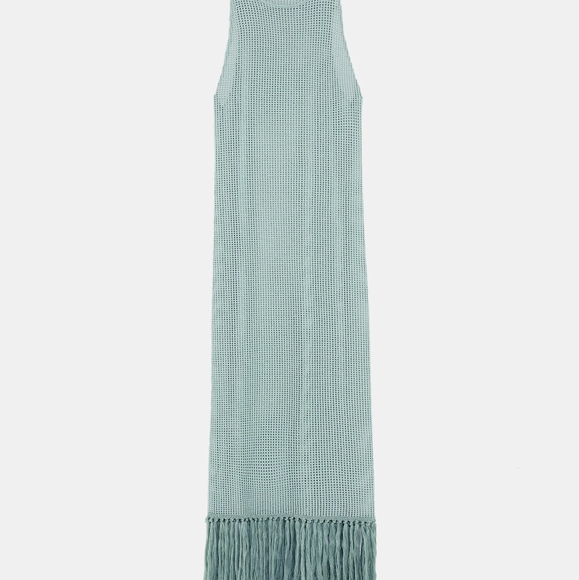 Zara 🧿 Green mesh fringe maxi see through dress - Picture 2 of 4